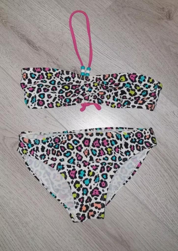 Gekleurde panterprint bikini, maat 134-140, Kinderen en Baby's, Kinderkleding | Maat 134, Zo goed als nieuw, Meisje, Sport- of Zwemkleding