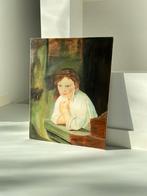 Portret schilderij vrouw met ketting olieverf op canvas, Ophalen of Verzenden