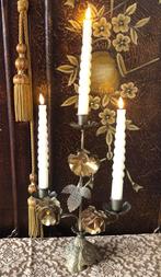 Brocante kandelaar met vergulde bloemen/bladeren, Antiek en Kunst, Verzenden, Koper of Brons
