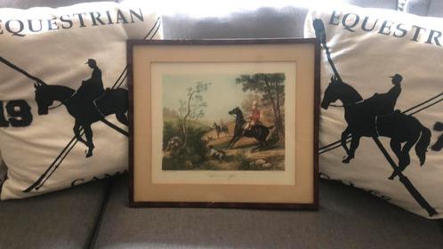 Antieke Britse Jacht Scène Prent, Verzamelen, Foto's en Prenten, Gebruikt, Prent, Natuur, Voor 1940, Ophalen of Verzenden