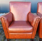 2x klassieke fauteuil rood bruin leer + BEZORGING GRATIS, Gebruikt, ., Chesterfield, Ophalen of Verzenden