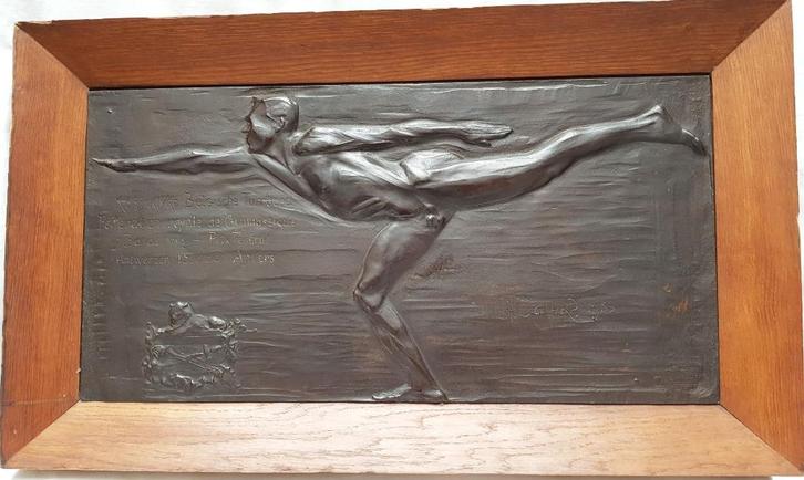 Art Deco Bronzen Plaquette - G. Collard - L. 73 cm., Antiek en Kunst, Antiek | Koper en Brons, Brons, Ophalen of Verzenden