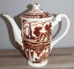 Antiek thee /koffie kannetje met landschapsdecor in bruin, Ophalen of Verzenden