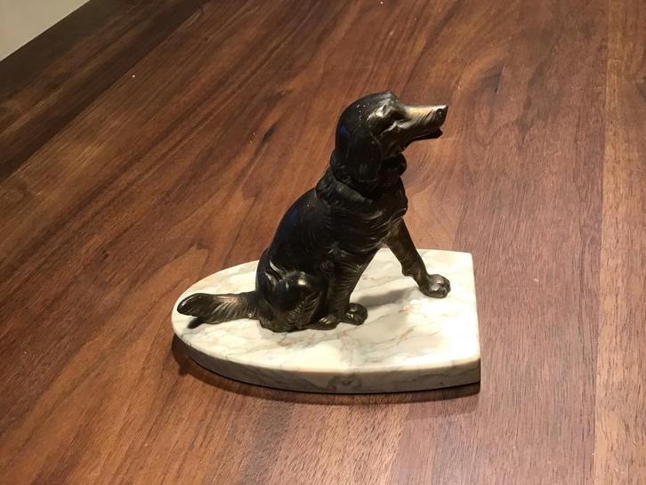 Bronzen Hond op Marmeren Sokkel, Antiek en Kunst, Kunst | Beelden en Houtsnijwerken, Ophalen of Verzenden