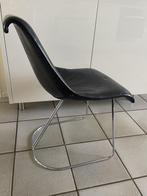 Zwarte leren eetkamer stoelen, Italiaans design chroom poten, Ophalen, Gebruikt, Moderne uitstraling, 4 tot 6 stoelen