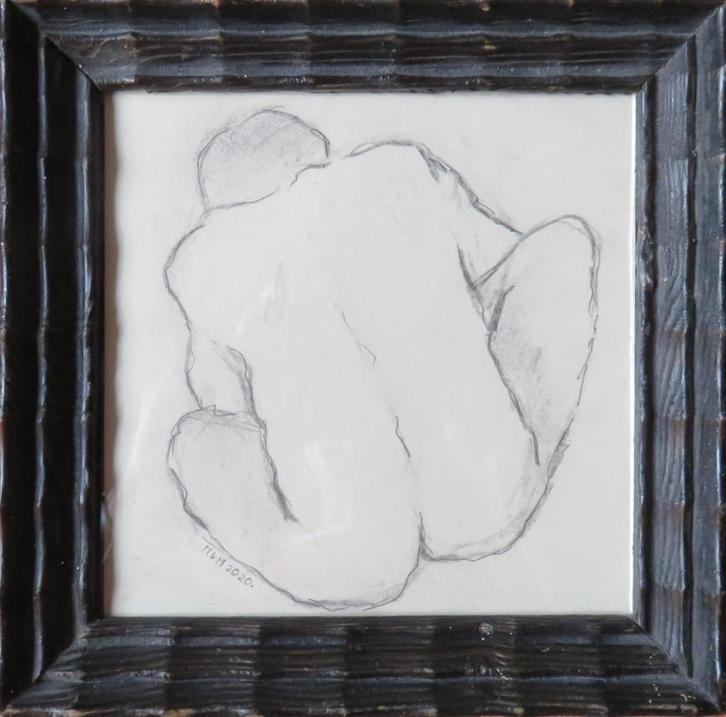 tekening Mannenrug 18,5x18,5cm, Antiek en Kunst, Kunst | Tekeningen en Foto's, Ophalen of Verzenden