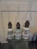 3 engelse olielampen met porceleinen voet, Ophalen of Verzenden