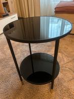 Stijlvolle zwarte bijzettafel met glazen blad, Huis en Inrichting, Tafels | Bijzettafels, Minder dan 55 cm, Rond, Ophalen, 45 tot 60 cm
