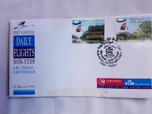 klm 1e vlucht envelop, vlucht Abu-Dhabi-A`dam , nonstop, Verzamelen, Luchtvaart en Vliegtuigspotten, Nieuw, Overige typen, Ophalen of Verzenden