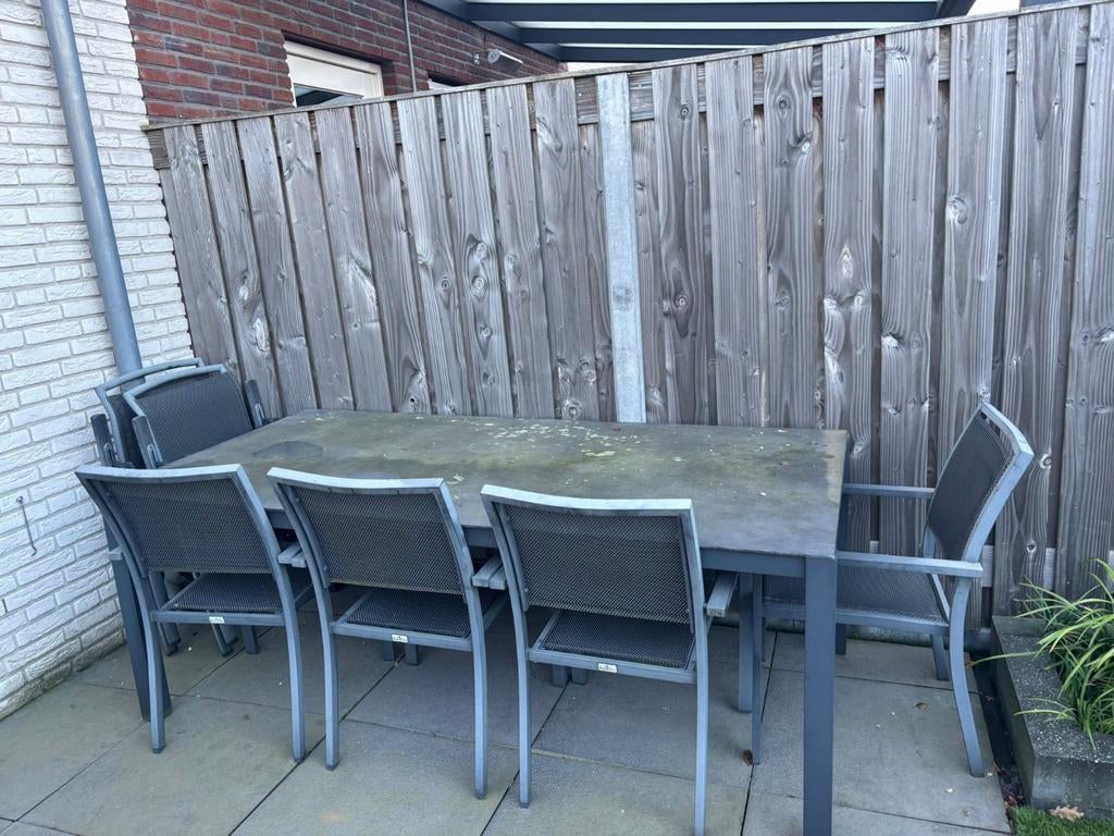 Tuinset (tafel inclusief 6 tuinstoelen) in goede staat., Tuin en Terras, Ophalen, Gebruikt, 6 zitplaatsen, Tuinset