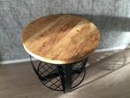 Ronde bijzettafel mangohout en ijzer, Huis en Inrichting, Tafels | Bijzettafels, Minder dan 55 cm, Rond, Hout, Ophalen