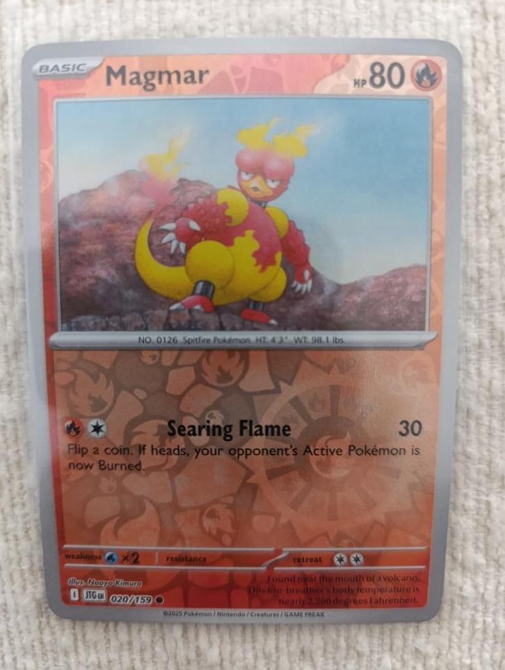 Magmar JTG - 020/159 - Reverse Holo, Hobby en Vrije tijd, Verzamelkaartspellen | Pokémon, Zo goed als nieuw, Losse kaart, Ophalen of Verzenden