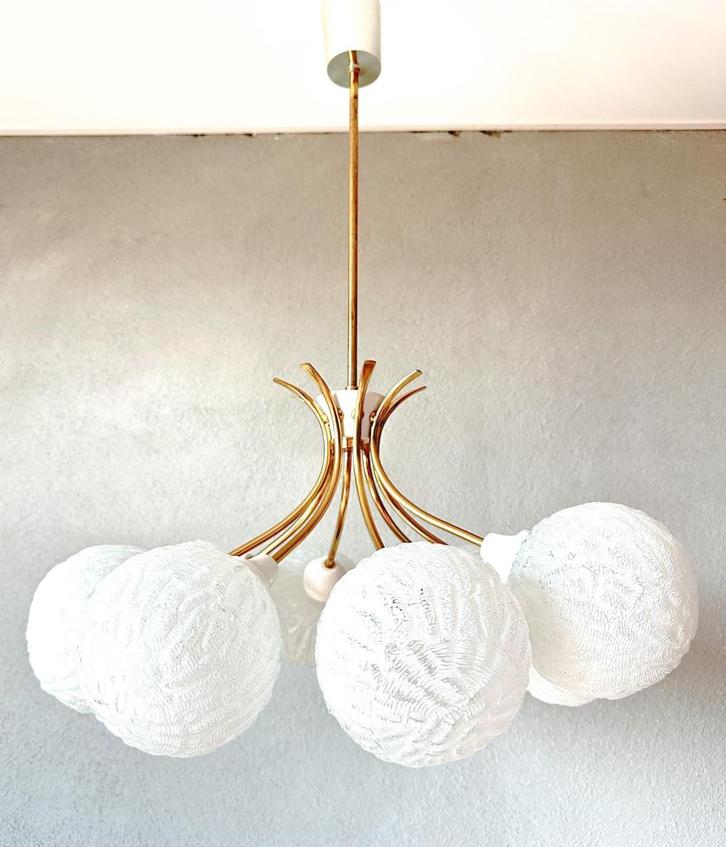 Vintage snowball spoetnik lamp, Huis en Inrichting, Lampen | Hanglampen, Gebruikt, 50 tot 75 cm, Glas, Metaal, Ophalen of Verzenden