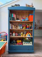 Prachtige Vintage Houten Speelgoedkast Boekenkast Kast Blauw, Huis en Inrichting, Kasten | Boekenkasten, Ophalen, Met plank(en)