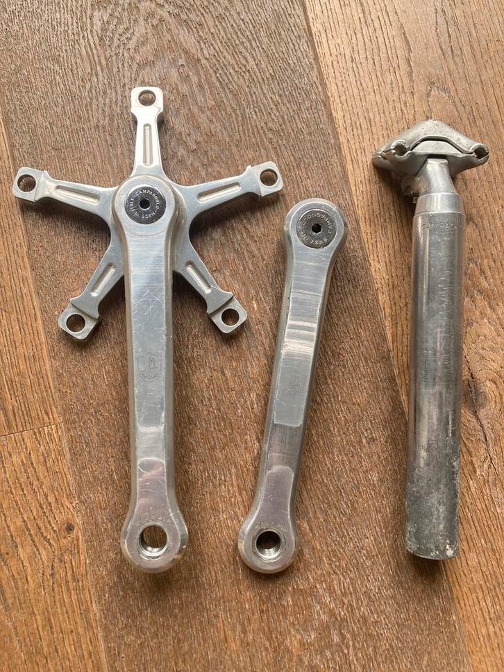 Campagnolo Super Record non fluted crank en zadelpen, Fietsen en Brommers, Fietsonderdelen, Racefiets, Crankstel of Pedalen, Ophalen of Verzenden