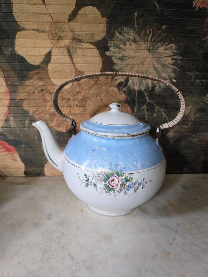 Emaille chocoladeketel bloemetjes, Antiek en Kunst, Antiek | Emaille, Ophalen of Verzenden