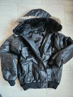 Zwarte leren jas met bontkraag - Maat S, Zwart, Ophalen of Verzenden, Onbekend, Maat 36 (S)