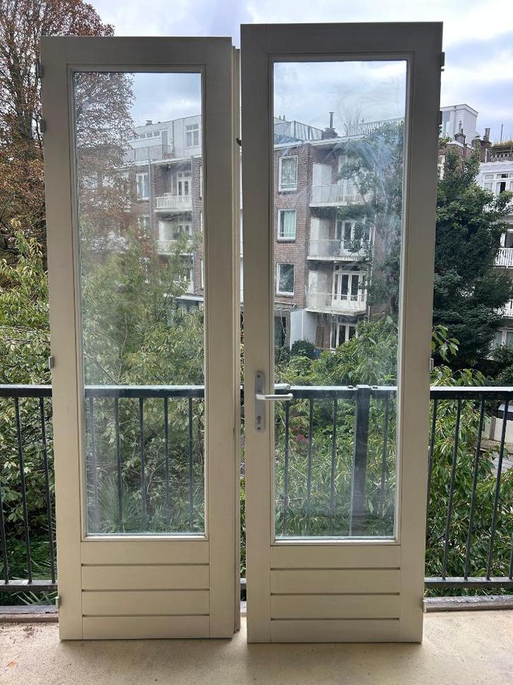 Twee openslaande deuren, Doe-het-zelf en Verbouw, Deuren en Horren, Gebruikt, Buitendeur, 215 cm of meer, Minder dan 80 cm, Glas
