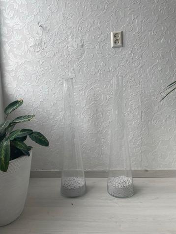 Twee Hoge Doorzichtige Vazen (1 meter) beschikbaar voor biedingen