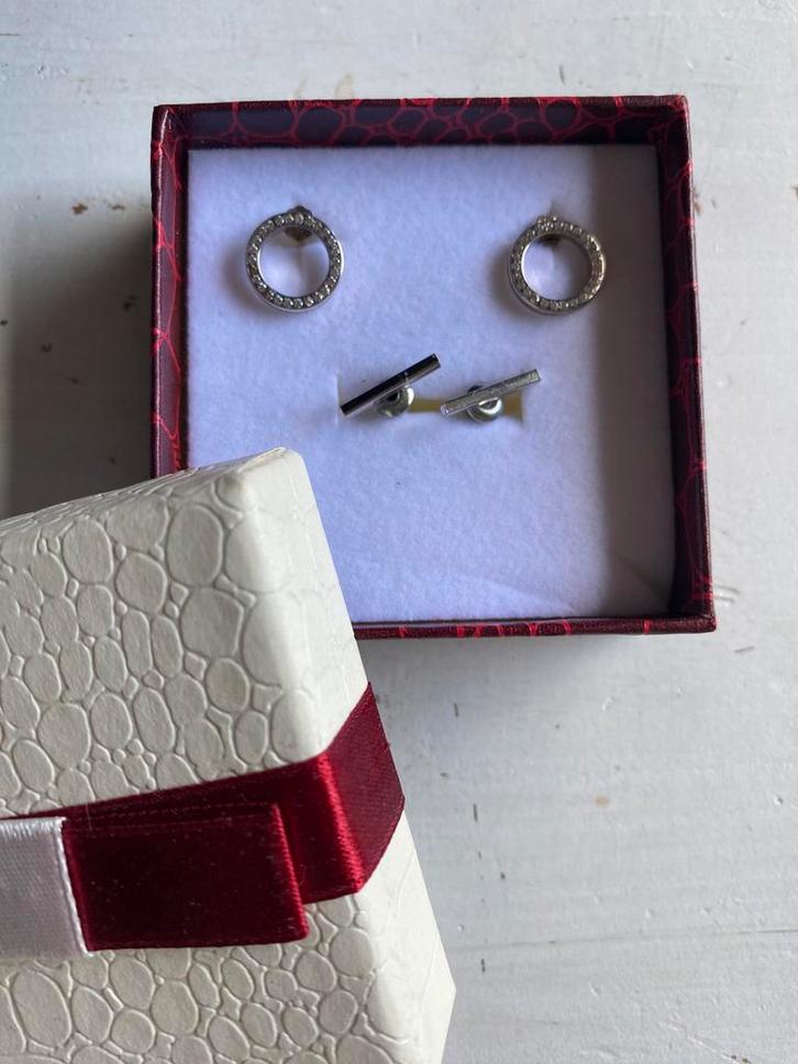 Oorbellen set van 2, Sieraden, Tassen en Uiterlijk, Oorbellen, Nieuw, Knopjes of Stekers, Overige materialen, Zilver, Met strass