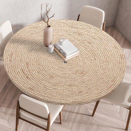 Tafelkleed 3D geprint rotan met elastische rand, rond 160 cm, Huis en Inrichting, Nieuw, Ophalen of Verzenden, Onbekend, Onbekend