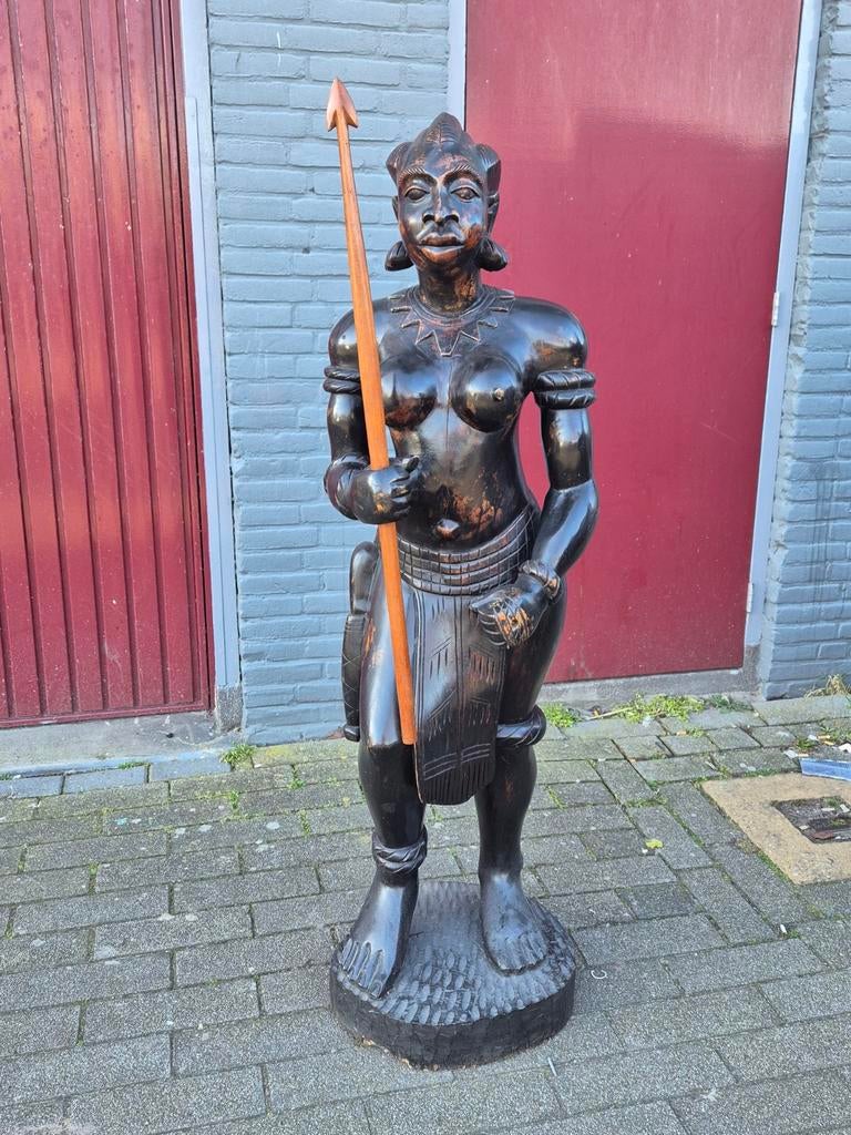 Houten Beeld Vrouwelijke Krijger - 1.55m, Ophalen