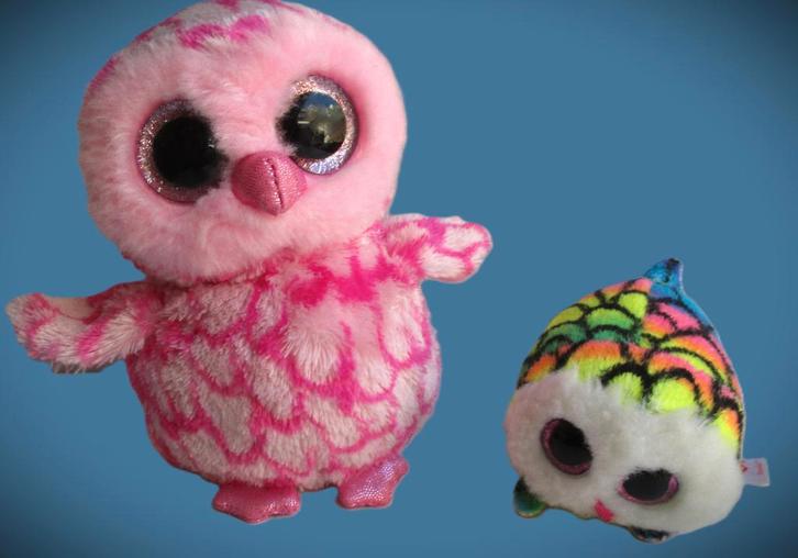 Ty Beanie Boo Uil Twiggy Roze + Ty Teeny Tys Hootie Regen, Kinderen en Baby's, Speelgoed | Knuffels en Pluche, Zo goed als nieuw