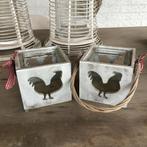 Windlichtjes met Kip - Brocante Stijl, Huis en Inrichting, Woonaccessoires | Kandelaars en Kaarsen, Gebruikt, Wit, Ophalen of Verzenden
