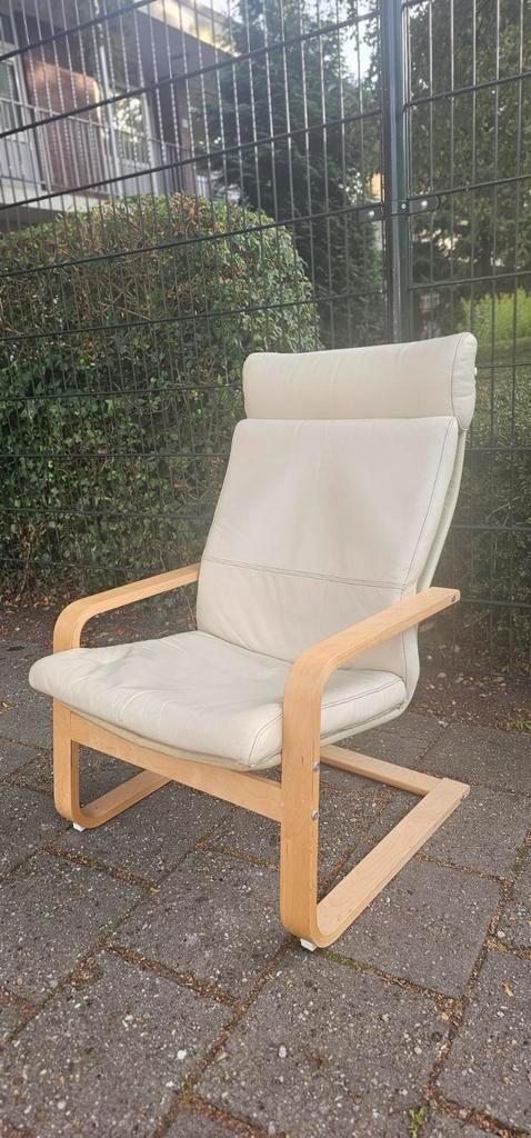 Ikea Pello fauteuil - Scandinavisch design, Huis en Inrichting, Fauteuils, Gebruikt, Hout, Leer, 50 tot 75 cm, 75 tot 100 cm, Ophalen of Verzenden