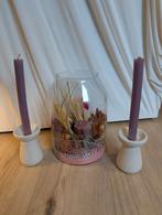 Vaas droogbloemen en 2 leuke kandelaren, Huis en Inrichting, Ophalen