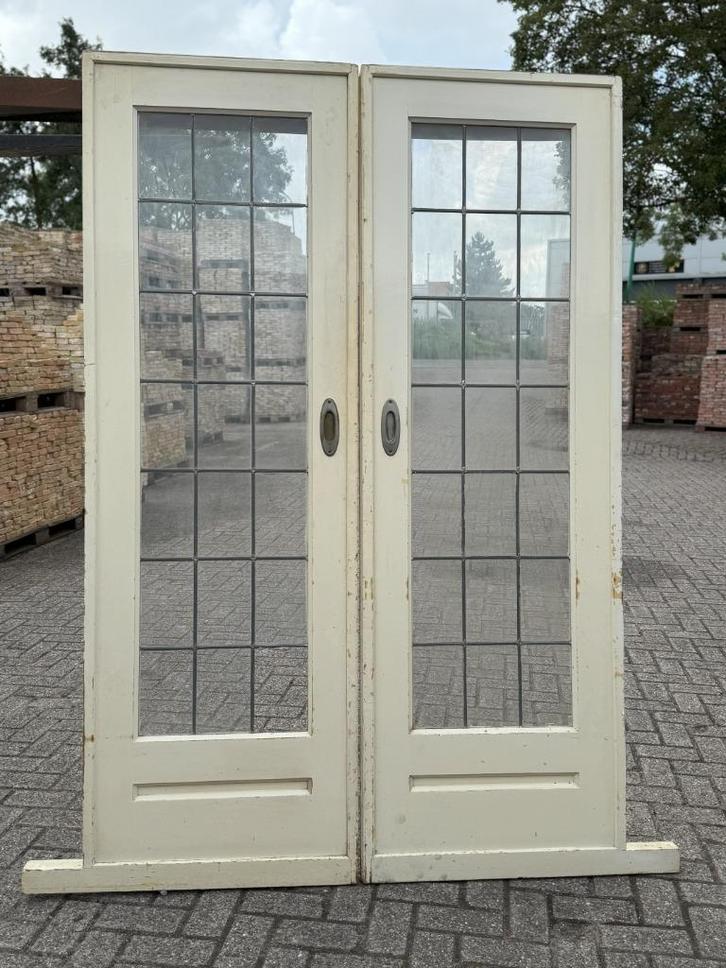 Set schuif / en-suite deuren met glas in lood 204x135cm, Antiek en Kunst, Curiosa en Brocante, Ophalen