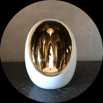 Stijlvolle Theelichthouder - Luma Egg Goud & Wit Ovaal beschikbaar voor biedingen