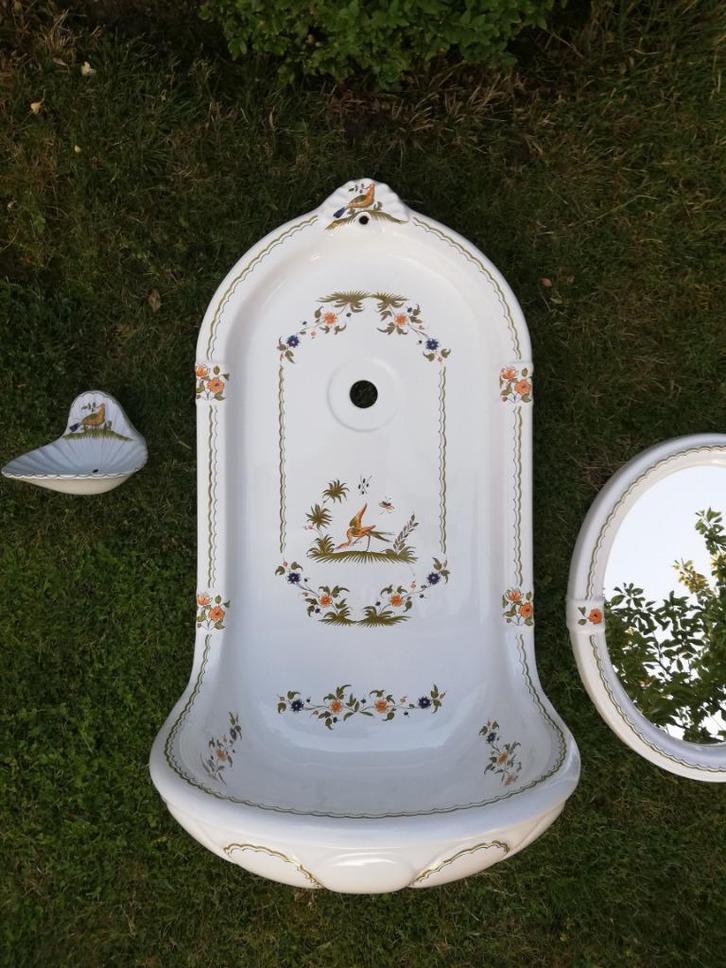 Fonteintje hoge rug, spiegel, zeepbakje, gedecoreerd, Antiek en Kunst, Curiosa en Brocante, Ophalen