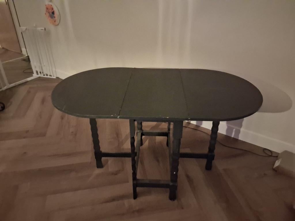 Uitschuifbare tafel met gedraaide poten, Huis en Inrichting, Tafels | Eettafels, Ophalen, Gebruikt, 50 tot 100 cm, Tot twee personen