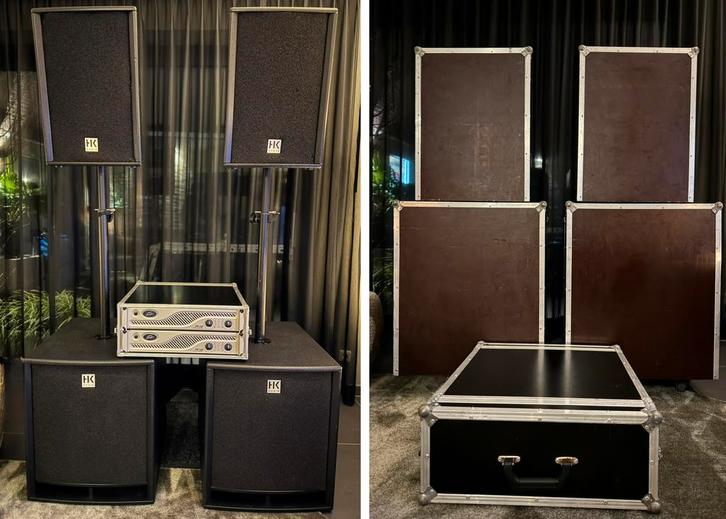 HK Audio Premium Pro Set 18–12 versterkers, flightcases, Audio, Tv en Foto, Luidsprekers, Zo goed als nieuw, Subwoofer, 120 watt of meer