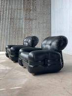 Italiaanse Lounge Fauteuils Adriano Piazzesi Zwart Leer 1970, Ophalen, Gebruikt, Aalsmeer, Vintage
