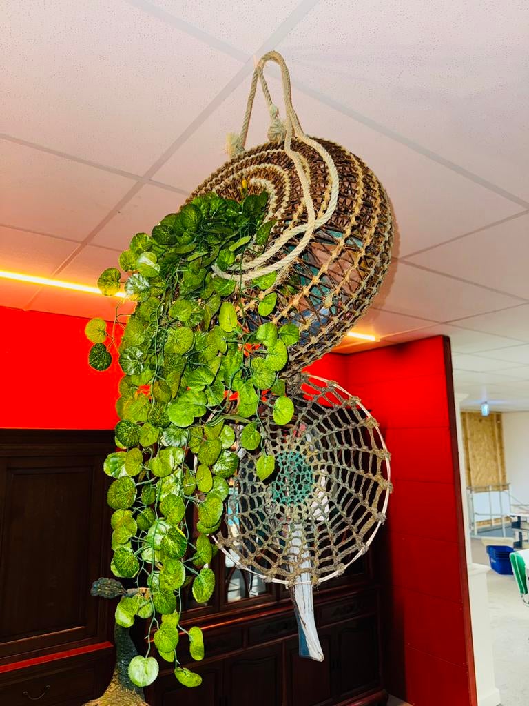 Frans kreeften fuik inclusief houten vissen en nepplant, Ophalen