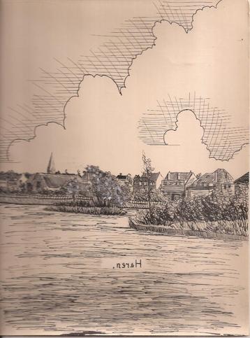 Haren Dorpsgezicht  tekening Sievers 50/60er jaren beschikbaar voor biedingen