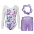 Turnpakje + turnbroekje paars wit 122 128 134 140 146 152, Paars, Nieuw, Turnpak(je), Kindermaat 122 t/m 140