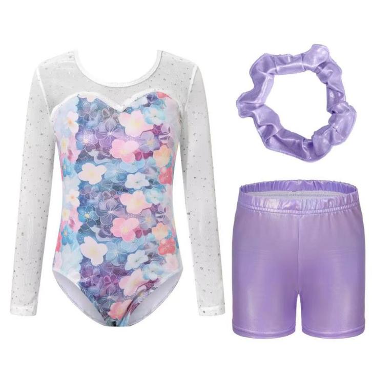 Turnpakje + turnbroekje paars wit 122 128 134 140 146 152, Sport en Fitness, Turnen, Nieuw, Turnpak(je), Kindermaat 122 t/m 140