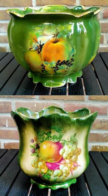 2x Antieke Jardinière Bloempot - Fruit Decor - Zie Omschr beschikbaar voor biedingen
