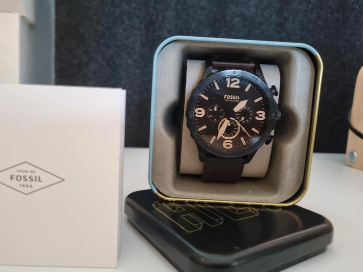 Fossil Nate horloge, Sieraden, Tassen en Uiterlijk, Horloges | Heren, Zo goed als nieuw, Polshorloge, Overige merken, Staal, Leer