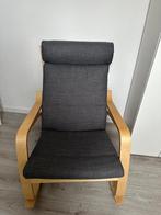 IKEA POÄNG schommelstoel met donkergrijs kussen, Huis en Inrichting, Ophalen, Hout, 75 tot 100 cm, Zo goed als nieuw