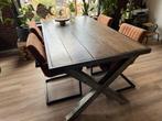 Zwaar stalen eettafel / bureau industrieel +4 gratis stoelen, Huis en Inrichting, Ophalen, Gebruikt, 50 tot 100 cm, 150 tot 200 cm