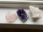 Gouden driehoek amethist, bergkristal, rozenkwarts, Verzamelen, Ophalen of Verzenden, Mineraal