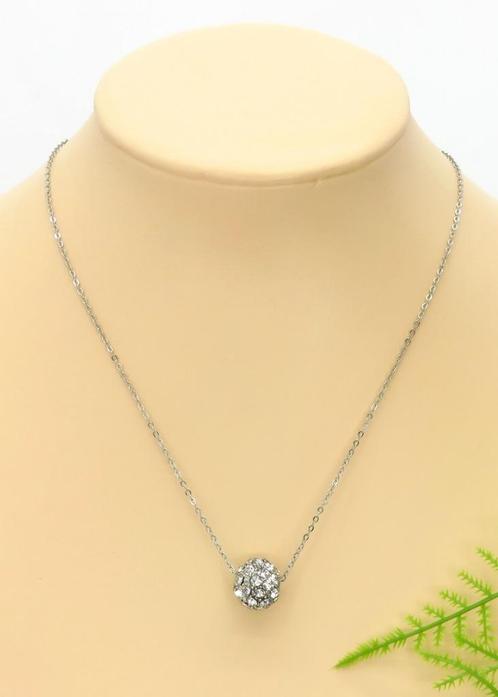Heel mooie zilverkleurige halsketting met strass steen bal p, Sieraden, Tassen en Uiterlijk, Kettingen, Nieuw, Overige materialen