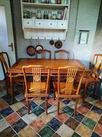 Mooie tafel met 6 eetkamerstoelen, teakhout, Gebruikt, Teakhout, 150 tot 200 cm, Rechthoekig