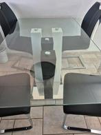 Glazen Eettafel met 4 Stoelen, Huis en Inrichting, Tafels | Eettafels, Ophalen, Zo goed als nieuw, Rechthoekig, 50 tot 100 cm