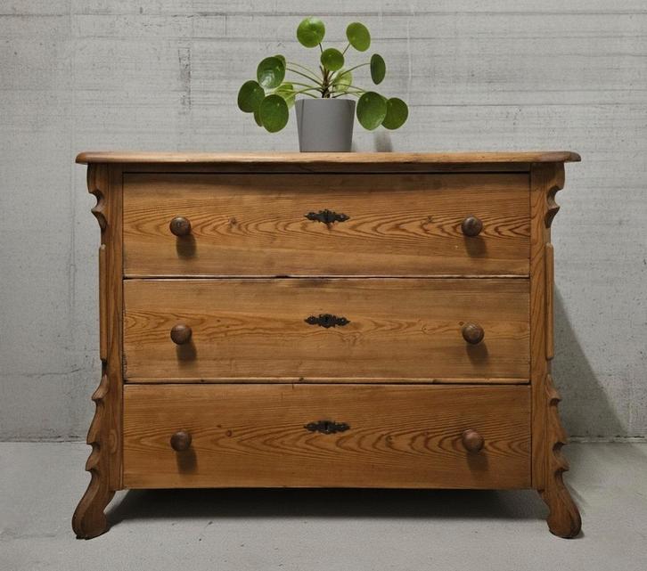 Antieke grenen Biedermeier commode vintage ladekast kast, Antiek en Kunst, Curiosa en Brocante, Ophalen of Verzenden