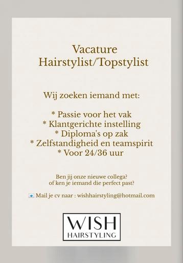 Hairstylist/Topstylist kapper gezocht IJsselstein  beschikbaar voor biedingen